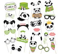 SKIRUP Panda Photo Booth Props, 24 Pieces with Sticks,Panda Theme Selfie Props, Birthday Party Supplies, Photography Backdrop Decorations