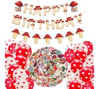 SKIRUP Woodland Mushroom Birthday Party Decoration Mushroom Balloon Garden Party Birthday Banner Fairy Woodland Mushroom Party Supplies Favors