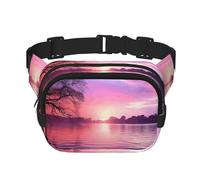Skis on mountain Fanny Pack for Women Men Fashion Waist Pack Adjustable Belt Bag for Workout Running Travelling Casual Waist Bag, Purple Sunset On Water, One Size