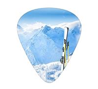 skis on mountain Guitar Picks 12 Pack Set Guitar Gift for Bass Picks Acoustic Guitars Plectrums with Clear Storage Box