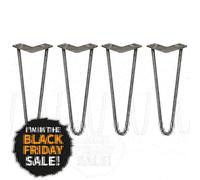 SkiSki 4 x 14" Hairpin Legs - 2 Prong - 12mm - Raw Steel