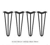 Monstershop 4 x 14" Hairpin Legs - 3 Prong - 10mm - Black Monstershop Black