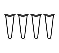 SkiSki Hairpin Table Legs 12” 30cm Pack of 4 Black Heavy Duty 12mm Thick Steel 2 Prong 300kg Load Capacity DIY Furniture Glide Discs Floor Protectors & Screws Included
