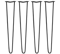 SkiSki Hairpin Table Legs 28” 71cm Pack of 4 Black Heavy Duty 10mm Thick Steel 2 Prong 300kg Load Capacity DIY Furniture Glide Discs Floor Protectors & Screws Included
