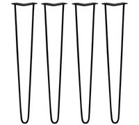 SkiSki Hairpin Table Legs 28” 71cm Pack of 4 Black Heavy Duty 10mm Thick Steel 2 Prong 300kg Load Capacity DIY Furniture Glide Discs Floor Protectors & Screws Included