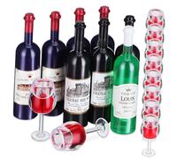 SKISUNO 1 Set Mini Wine Bottles Blue Black Bottles Glasses Dollhouse Miniature Accessories for Realistic Dining Room Bar Decor Easy to Maintain Plastic Design