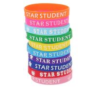 SKISUNO 10Pcs Colorful Star Student Silicone Wristbands Fancy Reward Bracelets for Classroom Recognition Soft Comfortable School Supplies for Motivational Group Activities