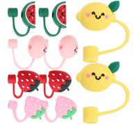SKISUNO 10pcs Fruit Shape Silicone Straw Covers with Smooth Surface Decorative Straw Caps Protectors Suitable for Birthday Parties and Showers