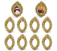 SKISUNO 10pcs Golden Oval-shaped Miniature Photo Frames Resin Vintage Decorative Craft Materials for DIY Small Decor, Sturdy and Not Easy to Break