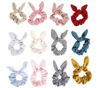 SKISUNO 12pcs Assorted Colour Cloth Hair Ties with Rabbit Ear Bow Design, Comfortable Touch Feeling and Easy Hairstyle Design for Women Daily Wear and Other Occasions Random Color