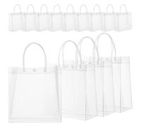 SKISUNO 12pcs Clear PVC Present Bags with Sturdy Handles and Button Closures Reusable Transparent Wrapping Bags for Party Favors Packaging and Goodies Multipack