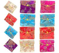 SKISUNO 12pcs Large Chinese Style Silks Satin Jewelry Bags, Mixed Color Drawstring Pouches for Wedding, Party Decorations, Necklace and Earring Storage Color