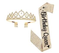 SKISUNO 1set Birthday Queen Sash and Creative Birthday Party Supplies Rhinestones Secure Headband for Women for Celebrating Special Moments
