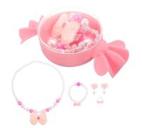 SKISUNO 1Set Bowknot Jewelry Princess Necklace Bracelet Earrings Ring Cute Accessories for Dress Up Pretend Play