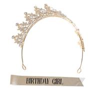 SKISUNO 1Set Rhinestone Crown Headband and Sash for Birthday Celebration Elegant Birthday Accessories for Women and Unique Tiara with Comfortable Touch for Parties and Special