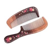 SKISUNO 2 Pcs in Anti-static Wood Hair Combs Unique Stereoscopic Relief Carving Flower Pattern Coffee Color Scalp Massage and Headache Relief Combs for Women Outdoor Salon
