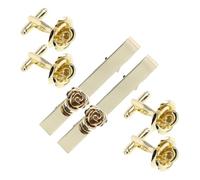 SKISUNO 2 Sets Rose Tie Clip and Cufflink Set for Men, Elegant Rose Design in Golden Copper, Coordinated Elegance Preventing Outfit Disruption, for Wedding and Business Meeting Accessories