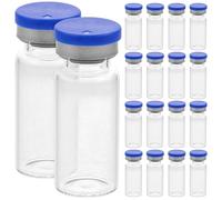 SKISUNO 20pcs 10ml Glass Vials with Caps, Flat Bottom Sample Bottles for Essential Oils, Freeze-dried Powder, and Cosmetic Refill, Laboratory and Beauty Use