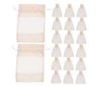 SKISUNO 20pcs Linen Drawstring Makeup Pouches Gift Bags Portable Sundries Storage Bags with Creative Single Side Window Design Reusable for Cosmetics Organizing and Gift Giving