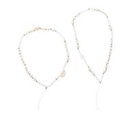 SKISUNO 2Pcs Boho Pearl Shell Decorative Mobile Phone Chain Anti-slip Wrist Strap DIY Hanging Beads Accessory for Smartphones with Fixing Rope Lightweight White Forever Happy