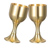 SKISUNO 2pcs Brass Wine Goblet Set with Comfortable Grip, Vintage Elegant Communion Cups for Wedding Ceremonies and Traditional Celebrations, Classic Gold Barware Goblets with Versatile