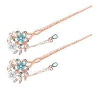 SKISUNO 2pcs Chinese Style Hair Sticks with Double Flower Design, Blue Alloy and Resin Material, Decorative and Comfortable Wear, for Celebrating Cultural Traditions and Festivals