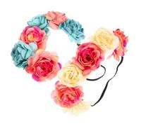 SKISUNO 2Pcs Colorful Floral Headpiece Elastic Rose Flower Headband for Women Hair Wreath for Halloween Festivals and Costume Parties Realistic Texture