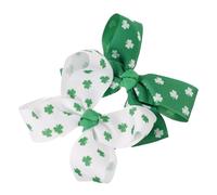 SKISUNO 2pcs Grosgrain Ribbon Hairclip with Clover Bowknot Design, Delicate Hair Decoration and Strong Hold Clips, for St Patricks Day Daily Wear Accessories