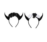 SKISUNO 2Pcs Halloween Horn Headbands Skull Flower Devil Horn Hair Accessories for Adults Teens Party Costume