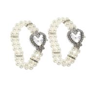 SKISUNO 2pcs Heart Shaped Quartz Watch for Women Vintage Crystal Pearl Bracelet Wristwatch Elegant for Mothers and Daughters Stylish Women's Jewelry
