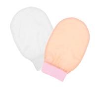 SKISUNO 2pcs Korean Exfoliating Mitts Soft Silk Body Scrub Gloves for Gentle Face Cleansing Washcloth in Pink and White for Deep Skin Exfoliation and Revitalizing Spa Care