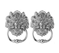 SKISUNO 2pcs Lion Head Zinc Alloy Drawer Handles Silver Decorative Heavy Duty Pull for Cabinets and Wardrobes