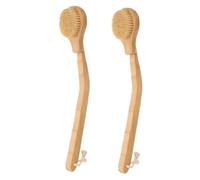 SKISUNO 2Pcs Long Handle Bath Multifunctional Shower Exfoliator for Back Scrubbing Massaging Safe for Elderly Disabled Gentle Bristles for Relaxing Experience Khaki