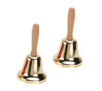 SKISUNO 2pcs Metal Bell Hand Bells Christmas Party Props for Service Hand Wooden Handle Decorative for Holiday Celebrations