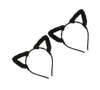 SKISUNO 2pcs Plush Black Cat Ears Headbands Soft Cozy Animal Hair Hoops for Autumn Winter Cosplay Costume Parties Cute Kitten Ears Accessory