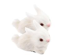 SKISUNO 2pcs Realistic Furry Rabbit Models Decorative Faux Rabbit Dolls for Home and Garden Soft Plush Can Hug and Play With Wear Resistant Tabletop Ornaments