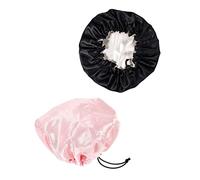 SKISUNO 2pcs Satin for Boy Girl Elastic Sleep Caps Adjustable Buttons Breathable Hair Care Hats for Home Sleeping Bathing