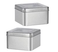 SKISUNO 2pcs Silver Tinplate Storage Boxes with Window, Square Candy Containers 90x90x55mm, Multipurpose Jewelry Organizers for Home and Event Use