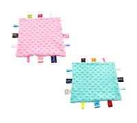 SKISUNO 2pcs Soothing Towel for Newborns Knitted Soft Appeasing Handkerchief Colorful Labels for Bath and Colic Relief Random Color
