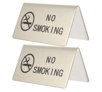SKISUNO 2pcs Stainless Steel No Smoking Signs for Hotels and Restaurants, Sleek Silver Metal Tabletop Signs with Easy to Understand Message, Enforcing No-smoking Policy