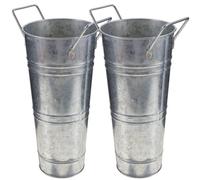 SKISUNO 2pcs Vintage Metal Flower Buckets with Handles for Home Wedding Centerpieces Indoor Outdoor Plant Pots Rustic Iron Vase for Dried Fresh Flowers Retro Style Decorative Tubs