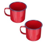 SKISUNO 2pcs Vintage Red Enamel Mugs 500ml Capacity Strong and Sturdy Drinking Cups for Household and Office Use