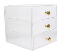 SKISUNO 3-layer Drawer Storage Box with Gold Handles, Acrylic Desktop Organizer for Jewelry, Hair Accessories, Cosmetics and Sundries, Stackable Cosmetic Storage Case for Home and Vanity