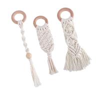 SKISUNO 3pcs Baby Cotton Rope Teether Toy with Beech Wood Teeth Grinding Stick for Infants, Hand-Knitted Sensory Baby Teething Relief Toy Set for Newborns and Toddlers