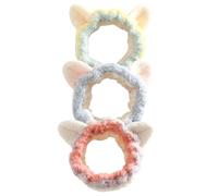 SKISUNO 3pcs Cute Cat Ear Makeup Headbands for Women Elastic Facial Cleaning Hairbands for Washing Face Soft Non Slip Skincare Headwear in Yellow Purple Blue