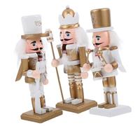 SKISUNO 3pcs Handpainted Nutcracker Christmas Ornament Gold Traditional Soldier Figurines Festive Home and Office Decor for Holiday Displays and Gift Giving