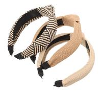 SKISUNO 3pcs Knotted Straw Headbands Wide Woven Raffia Headbands for Women Boho Vacation Style Hair Accessories in White Black and Brown