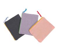 SKISUNO 3pcs Large Capacity Portable Cotton Linen Makeup Bag with Plaid Pattern, Multi-Functional Travel Cosmetic Pouch for Organising Beauty Essentials