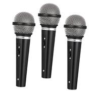 SKISUNO 3pcs Mini Toy Microphone Set for Kids Black Plastic Pretend Play Microphones Speech Practice Props for Birthday Parties and Stage Performances