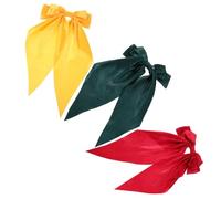 SKISUNO 3pcs Satin Bow Hair Clips Large French Barrettes with Long Tails Secure Grip Soft Texture for Women and Hair Accessories in Red Yellow Green